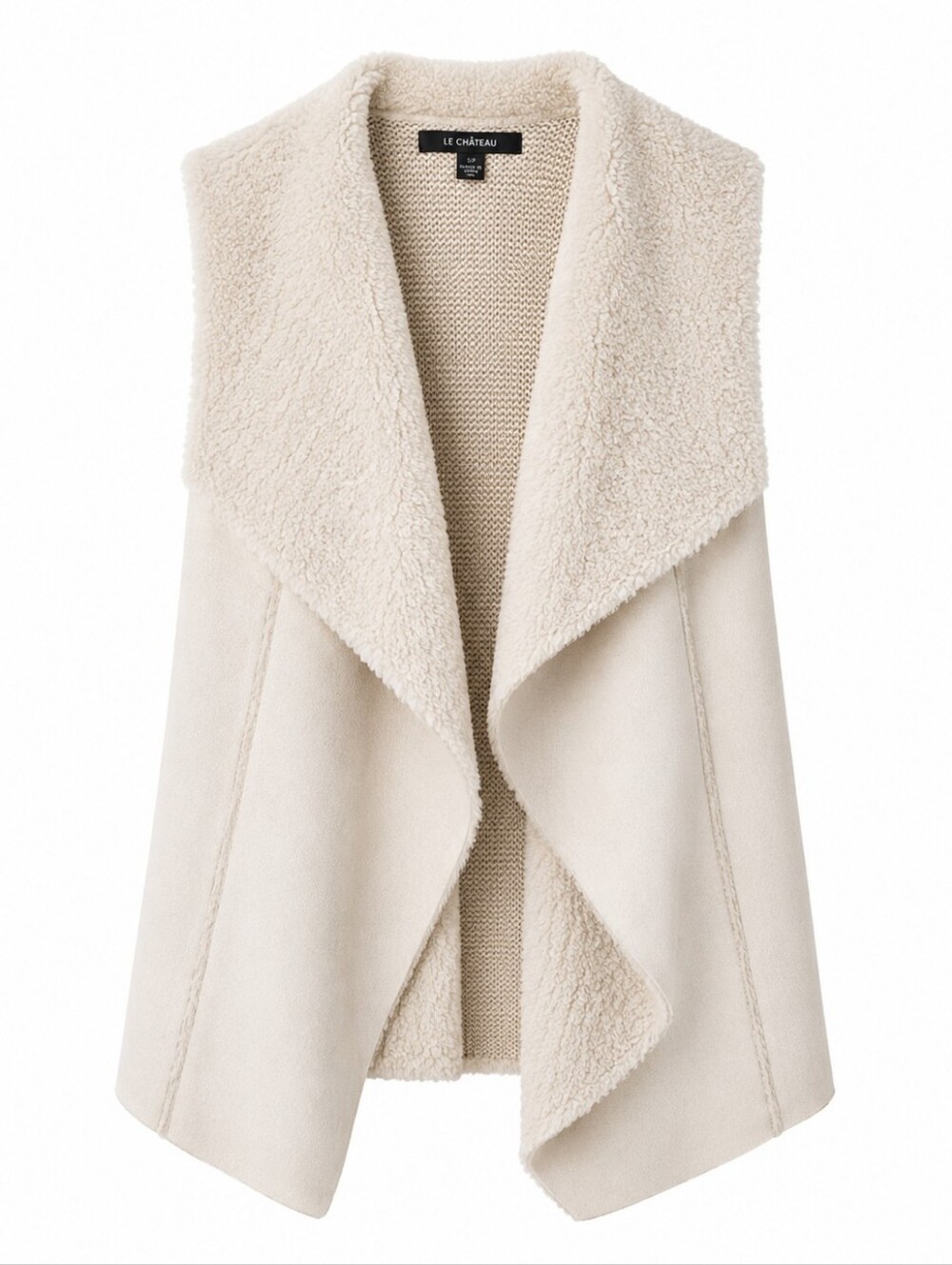 Le Château Cream Faux Shearling Knit Open Vest LG